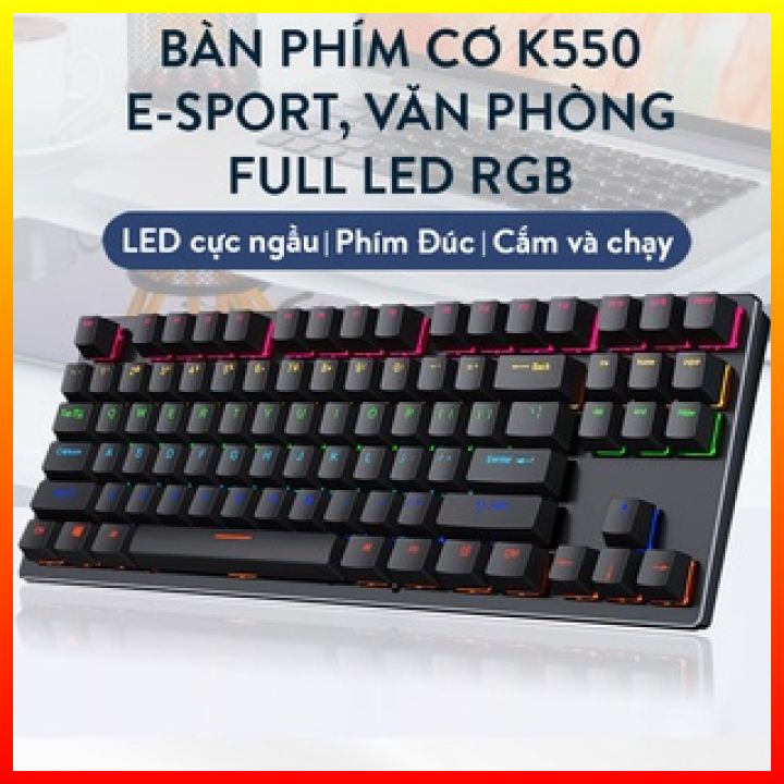 Bàn Phím Cơ Gaming 87 Phím Đèn Led K550 Blue Switch Bàn Phím 10 Chế Độ Led Cho Game Thủ