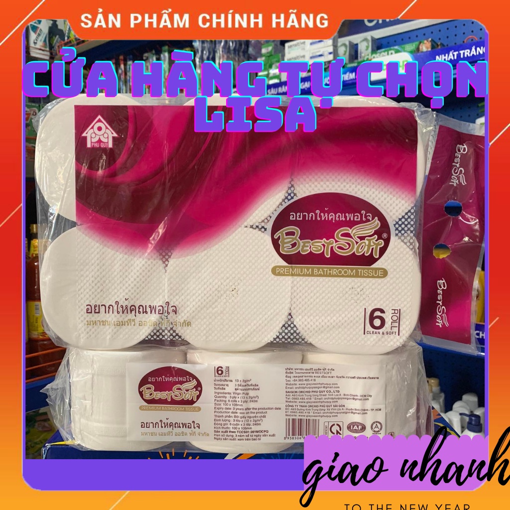 Lốc 6 cuộn giấy vệ sinh không lõi Best Soft 3 lớp