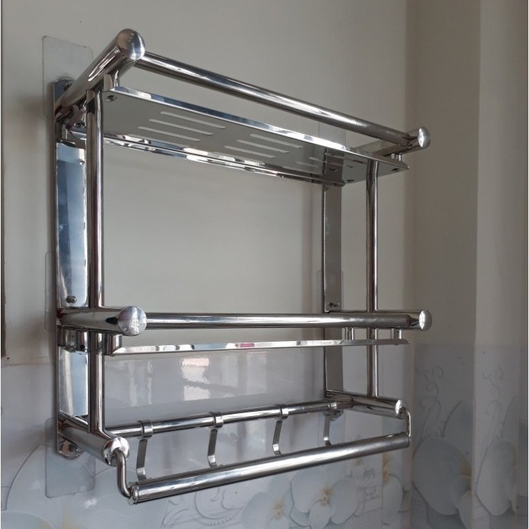 Giá Treo Khăn Dán Tường Nhà Tắm INOX 304 Bóng Sáng, Kệ Để Đồ Treo Khăn Tắm 3 Tầng Lắp Đặt Tiện Lợi