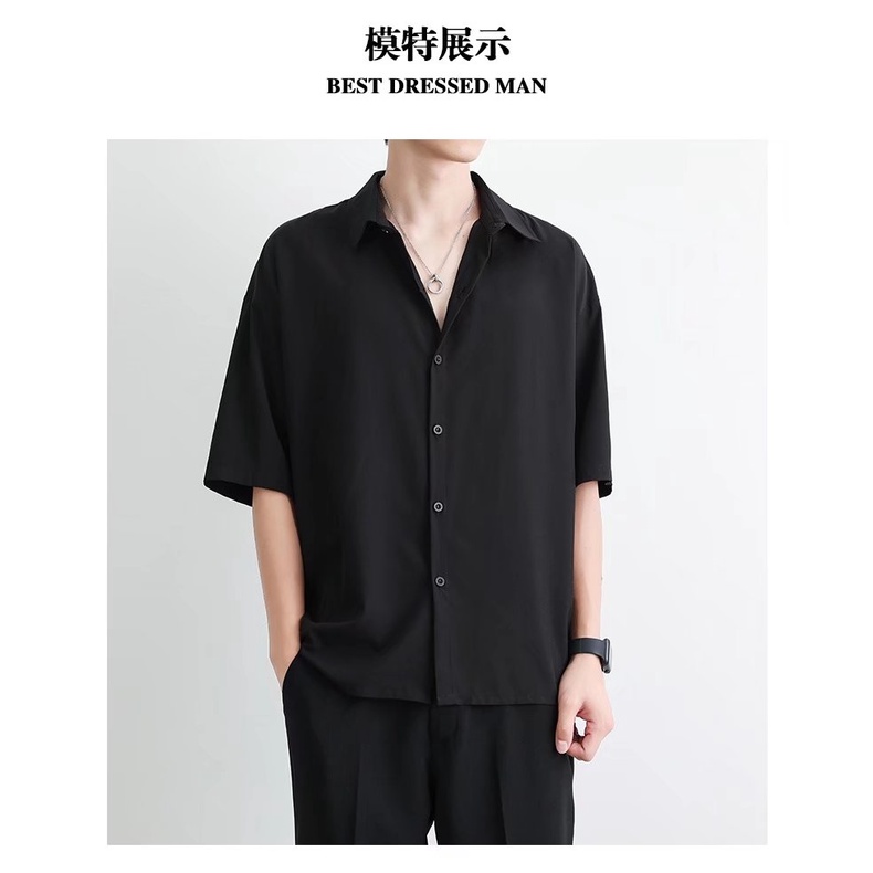 Áo Sơ Mi Trơn Tay Ngắn Dáng Rộng Thoáng Khí Phong Cách Hip Hop Nhật Bản Thời Trang Mùa Hè Cho Nam