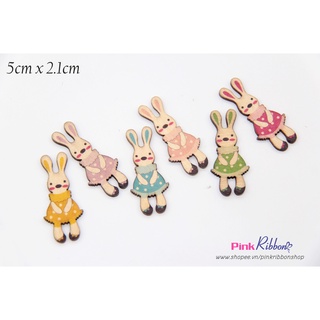 *[Set 5c] Thỏ gỗ vintage cỡ 5cm x 2.1cm làm phụ kiện trang trí, phụ kiện tóc, phụ kiện thời trang, DIY, handmade