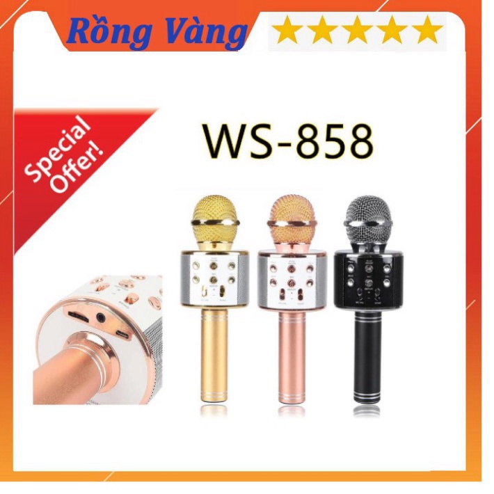 Micro Không Dây BLUETOOTH  Tiện Dụng Chất Lượng Cao WS-858 ĐA NĂNG 6 TRONG 1 HÁT KARAOKE,