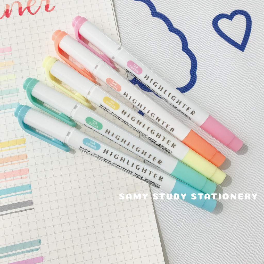 SET 5 CÂY BÚT HIGHLIGHT ĐÁNH DẤU 2 ĐẦU ZHIPAI DUPE ZEBRA MILDLINER TAKE NOTES BULLET JOURNAL