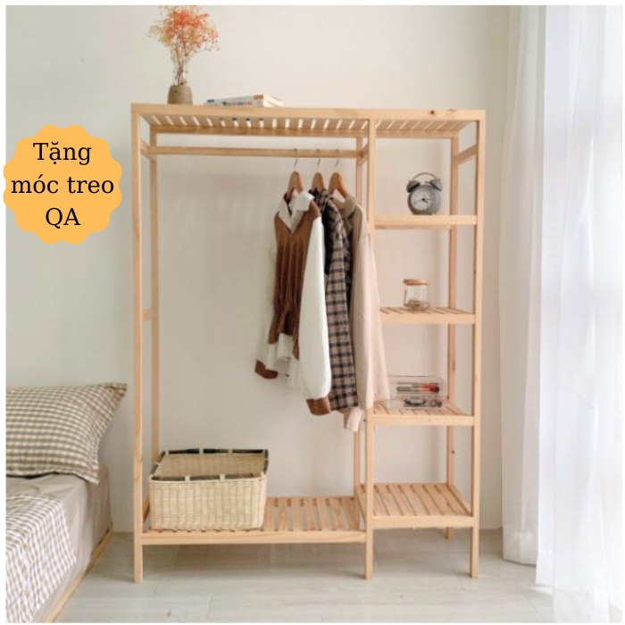 [Mã LIFEHL50K giảm 10% đơn 200K] Tủ Treo Quần Áo 2 Khoang Gỗ Thông, Kệ Treo Quần Áo - Nội Thất HT