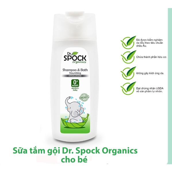 Sữa tắm gội hữu cơ Dr.Spock Organics 400ml làm sạch an toàn cho làn da nhạy cảm bé từ 6 tháng - Herbaby