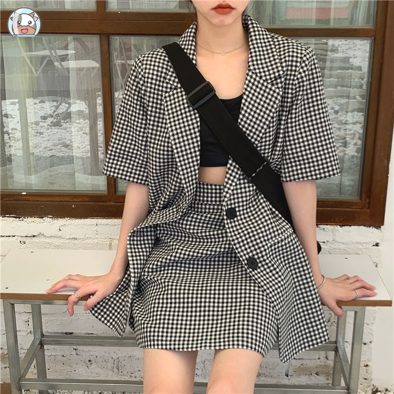 Bộ Áo Khoác Blazer Tay Ngắn + Chân Váy Thời Trang Mùa Hè 2022 Cho Nữ