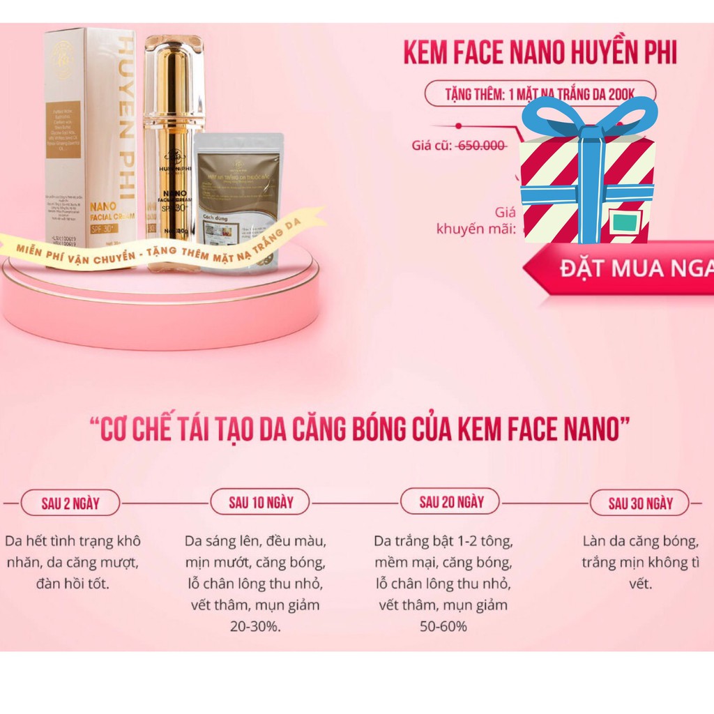 KEM FACE NANO ♥️FREESHIP♥️ CÓ CHỐNG NẮNG SPF 30 + DƯỠNG TRẮNG DA 100 % THIÊN NHIÊN