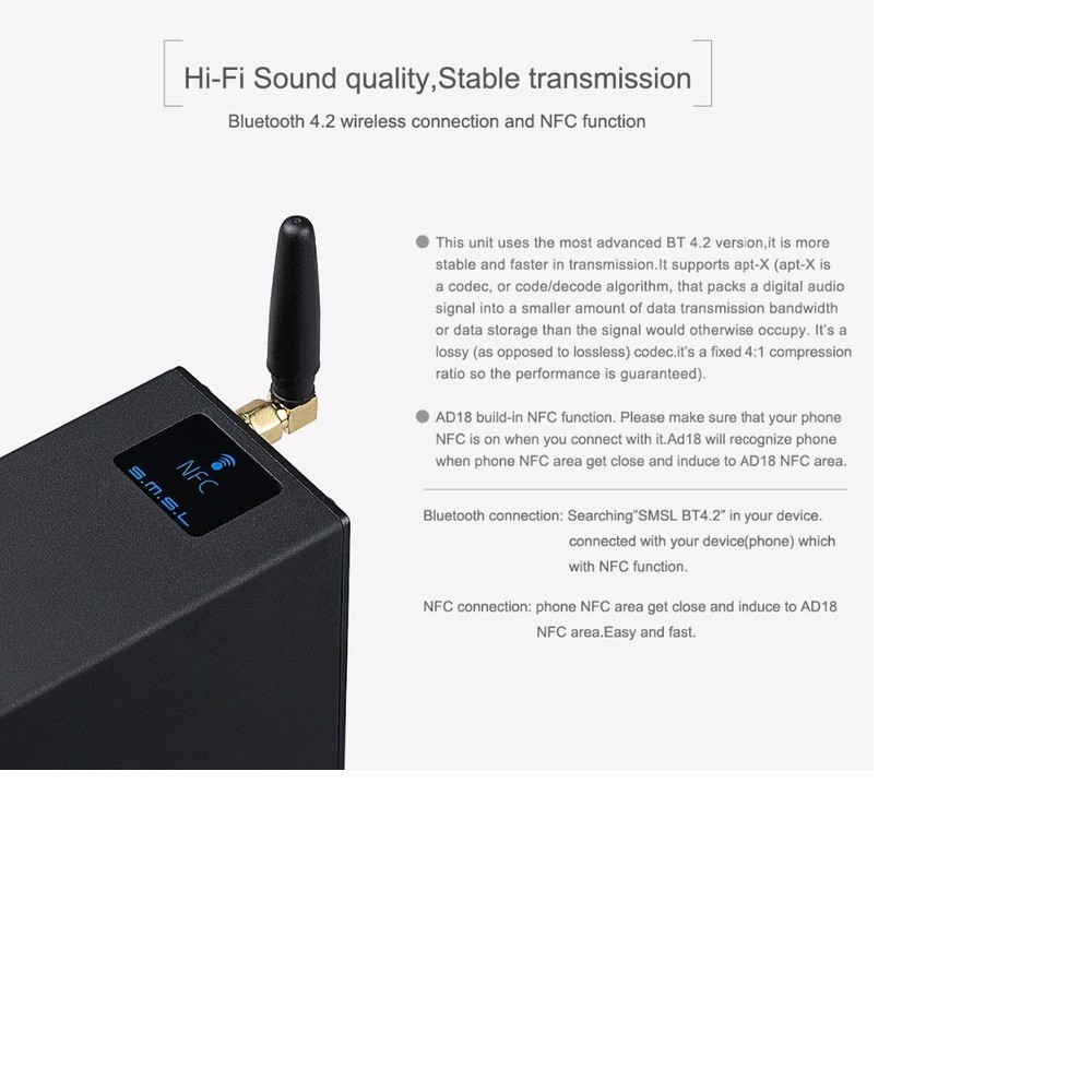 Bộ DAC Giải Mã Âm Thanh HI-FI Bluetooth 4.2 S.M.S.L AD18 - Hàng Chính Hãng cao cấp