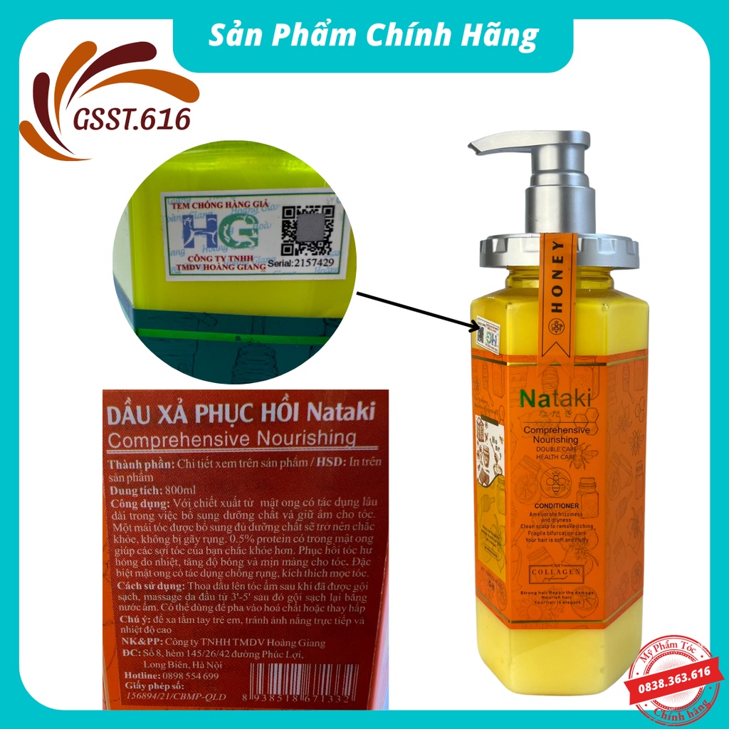 Dầu gội đầu cặp gôị xả NATAKI mẫu mới 760ml tinh chất mật ong dưỡng ẩm chuyên sâu