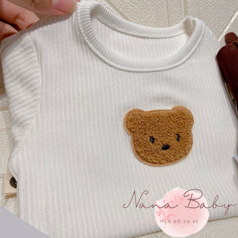 Áo thun dài tay cho bé trai và bé gái từ 4kg đến 12kg đính hình gấu đáng yêu QA32 Nanababy98