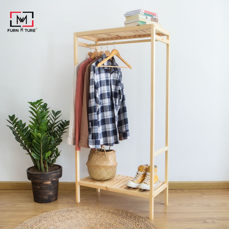 Tủ treo quần áo lắp ráp hàn quốc màu gỗ thương hiệu MW FURNITURE - Shelf hanger - Nội thất căn hộ