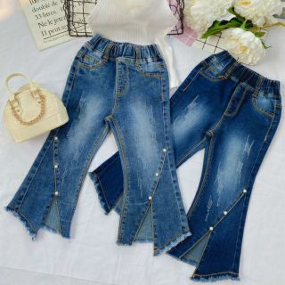 Quần jeans bé gái ống loe co giản, follow shop quần jeans trẻ em