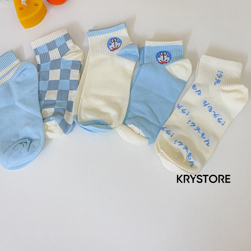 Set tất 5 đôi Doremon cute chất cotton nam nữ Krystore ST01