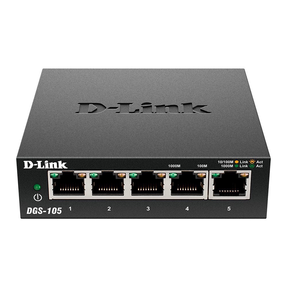 D-Link Gigabit Vỏ thép Bộ chia mạng Switch 5 cổng RJ45 Tăng tốc máy chủ - Thiết bị chuyển mạch D-LINK DGS-105