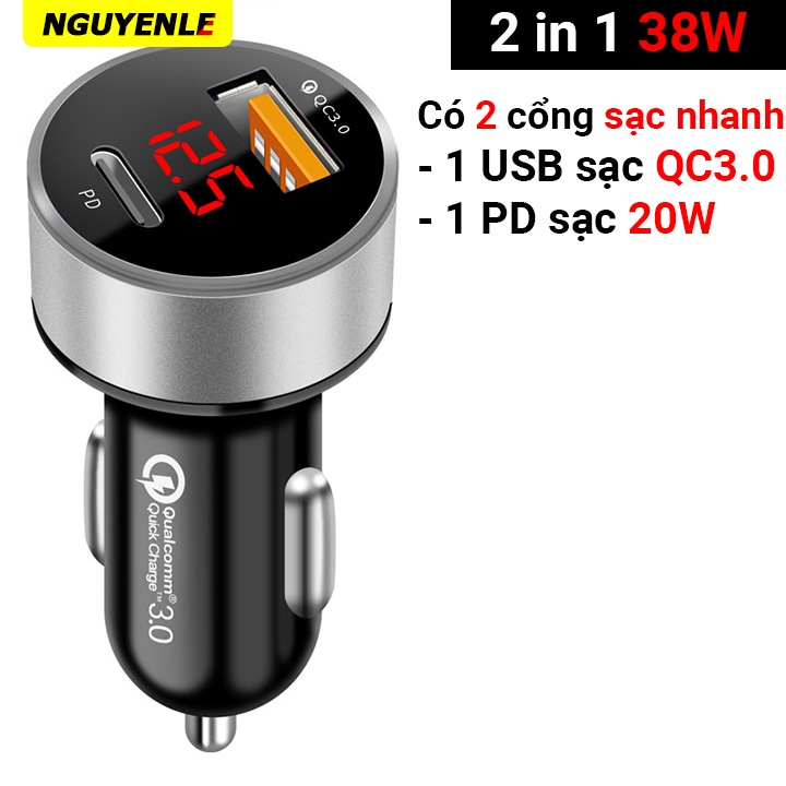 Tẩu sạc ô tô sạc nhanh PD 20W QC 3.0 sạc siêu nhanh 3.1A mới 2023