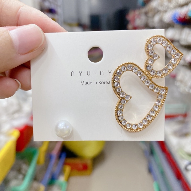 bông tai móc vành hình trái tim, khuyên tai cá tính, hoa tai phong cách hàn quốc