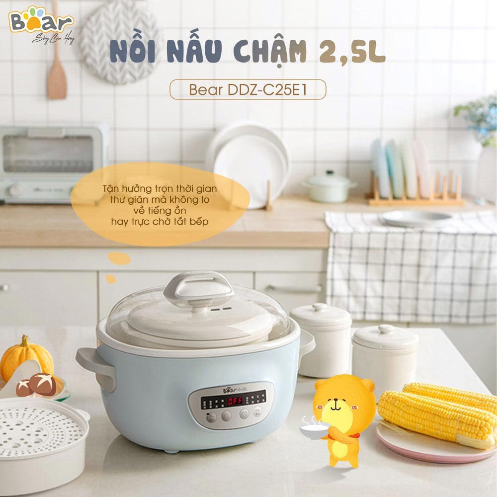 [Bản Quốc Tế] Nồi Nấu Chậm Bear Các Dung Tích 1.6L Và 2.5L (Kèm Lồng Hấp)  - Bảo Hành Chính Hãng 12 Tháng