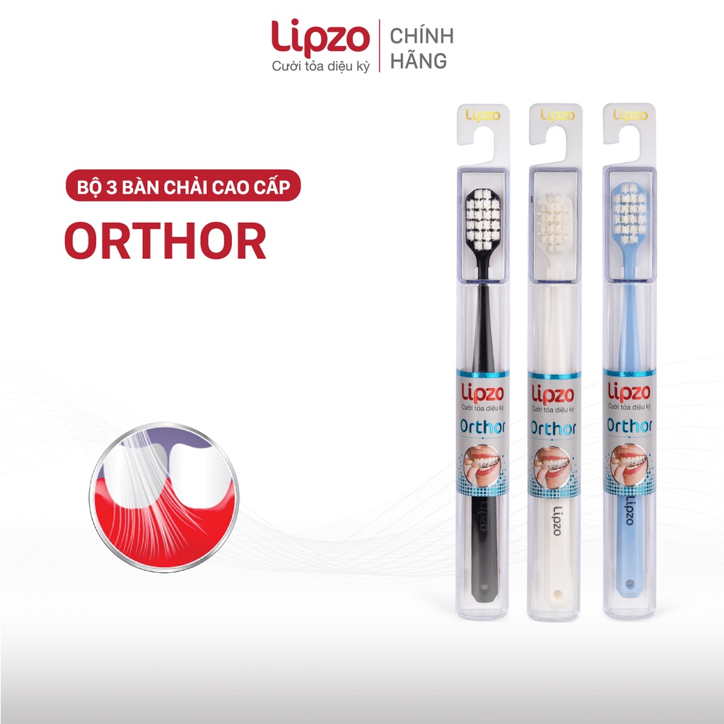 Combo 3 Bàn Chải Đánh Răng LIPZO Orthor Cao Cấp Công Nghệ Chỉ Tơ 2 Đầu Mềm Mảnh Chuyên Biệt Cho Người Niềng Răng