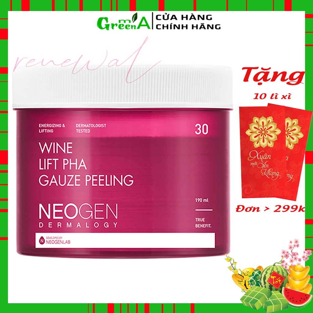 Tẩy Da Chết Vang Đỏ Neogen Dermalogy Wine Lift PHA Guaze Peeling Pad 30 Miếng [NHẬP KHẨU CHÍNH HÃNG]