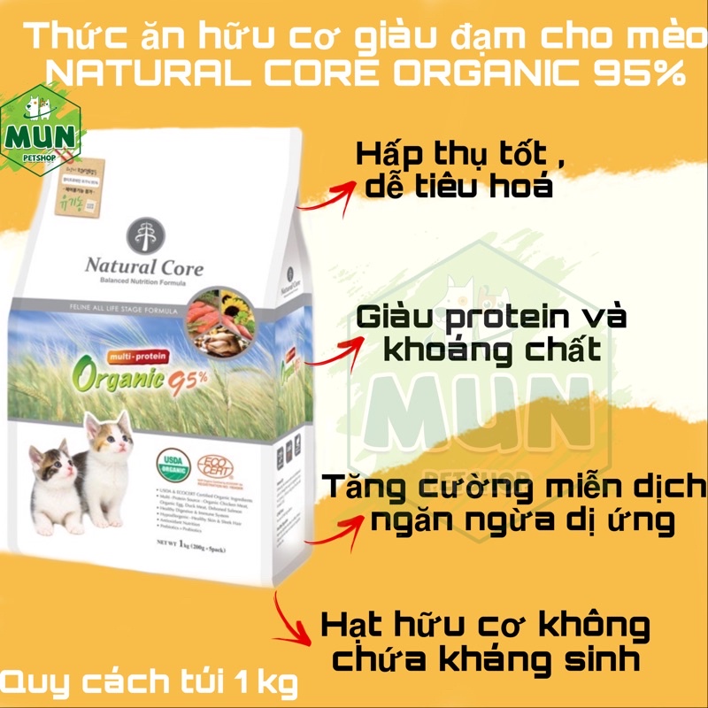 Thức ăn hạt cho mèo NATURAL CORE ORGANIC 95% túi 1kg