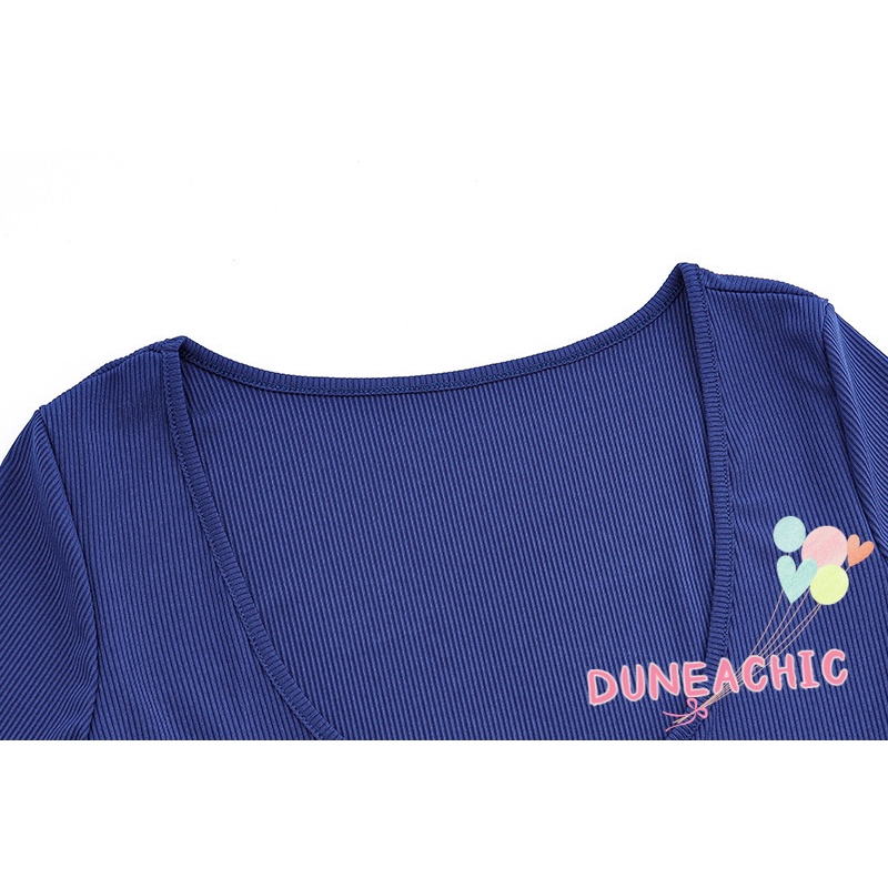 DUNEA Áo liền quần ngắn tay cổ chữ V đơn giản thời trang dành cho nữ