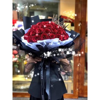 Quà tặng 20-10 bó hoa hồng sáp nhũ đỏ 50b siêu sang