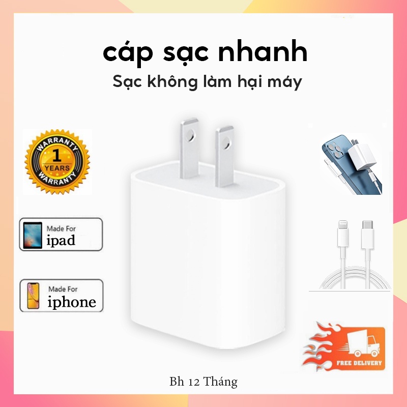✨Gửi từ Hồ Chí Minh✨củ sạc nhanh (PD 20W)Củ sạc hỗ trợ sạc nhanh Type C PD Siêu Tốc Siêu Bền-Dành BH 12 tháng