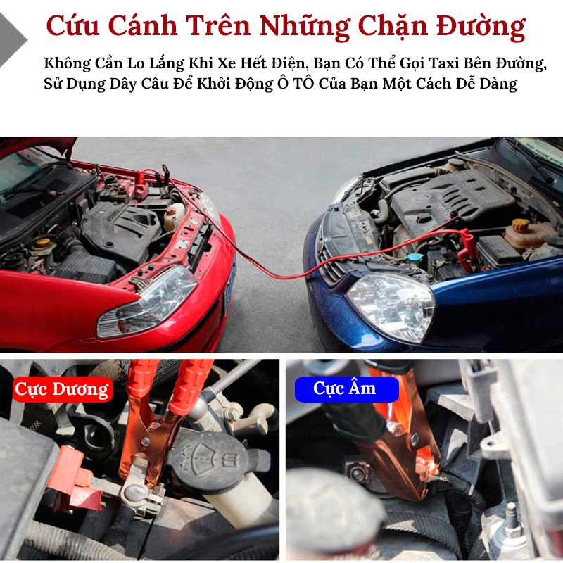 Dây Câu Điện Bình Ắc Quy Ô Tô Lõi Đồng 2M Siêu Bền - Dây Kích Điện Acquy Ruffo Cứu Hộ Xe Hơi Kẹp Cá Sấu 500A/2500A