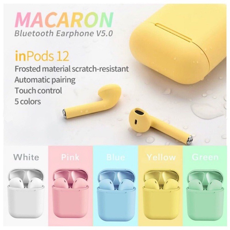 Tai Nghe I12 Tws Macaron Tai Nghe Bluetooth Không Dây Inpods I12 Tai Nghe Nhét Tai Bluetooth 5.0 Cảm Ứng Có Vùng Hộp