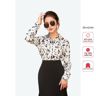 Áo Sơ Mi voan cát mềm mại 20AGAIN ASC0105 họa tiết caro và lông thú độc lạ