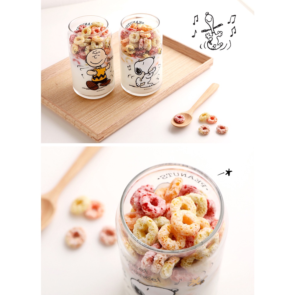 Set 2 cốc thủy tinh uống cà phê 330ml in hình chú chó Snoopy nhảy múa