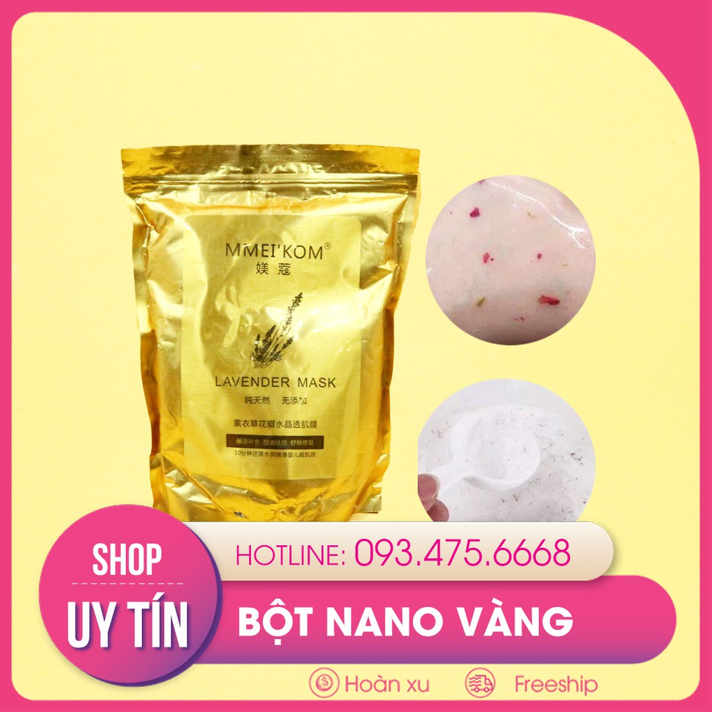 Bột đắp mặt MMEI'KOM mùi Lavender trọng lượng 1kg, chiết xuất tinh chất vàng 24K collagen giúp da đàn hồi hơn