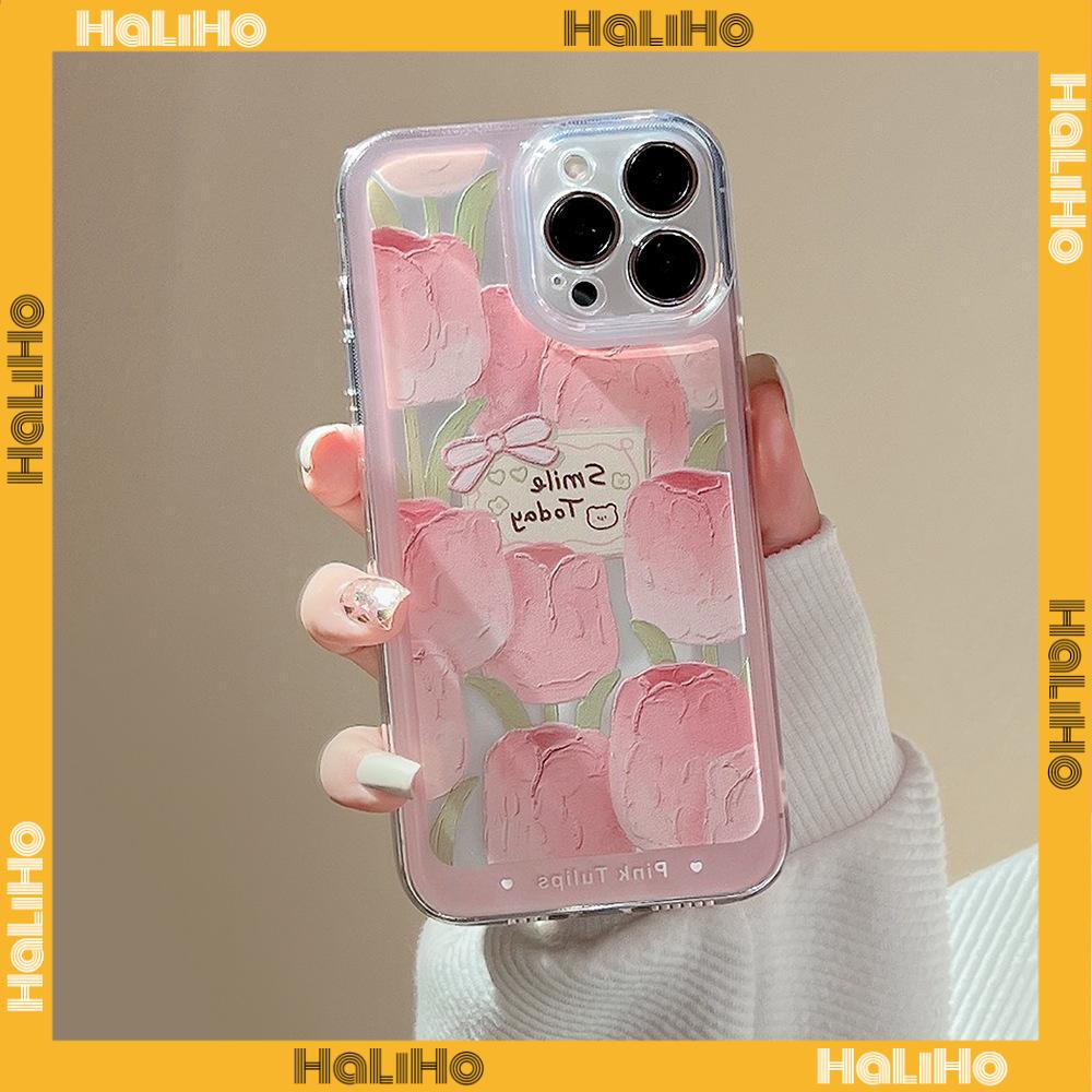 iPhone Case Silicone Soft Case Clear Case Thickened Shockproof Protection Camera Pink Tulip Flower Compatible For iPhone 11 iPhone 13 Pro Max iPhone 12 Pro Max iPhone 7 Plus xr