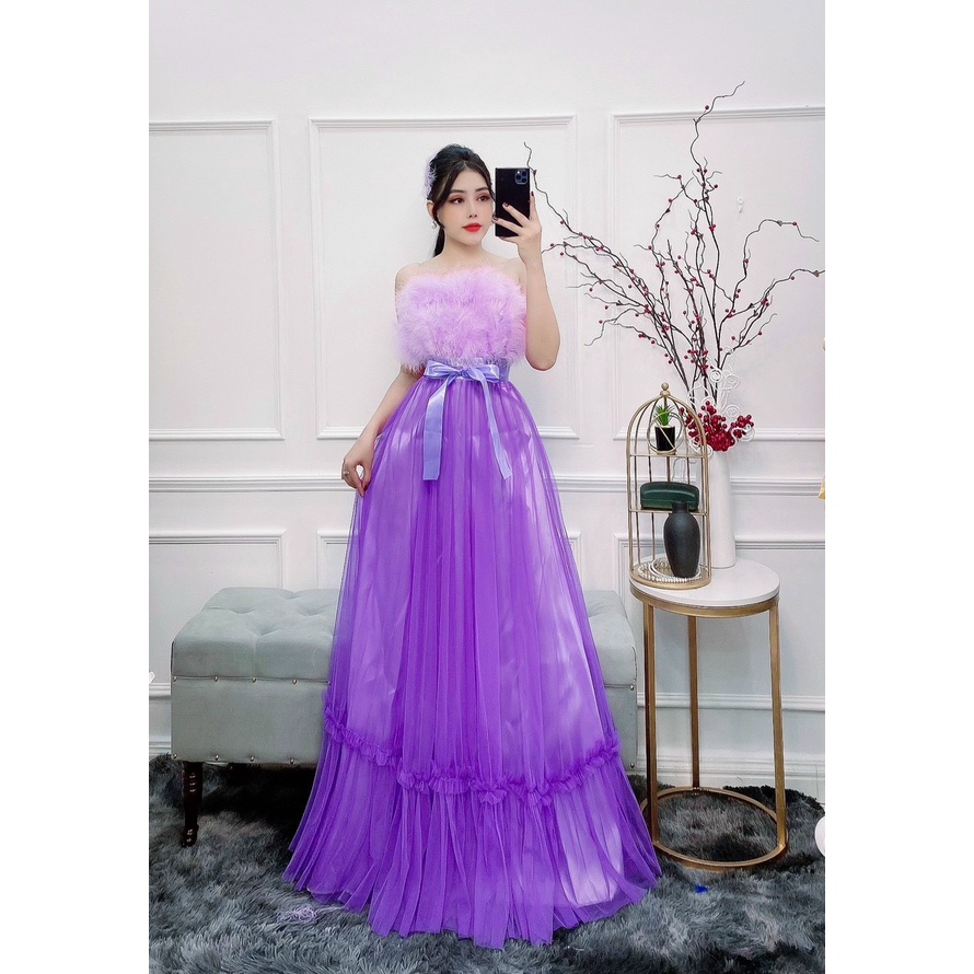 Đầm dự tiệc phối lông ngỗng TRIPBLE T DRESS -size M/L - MS131Y