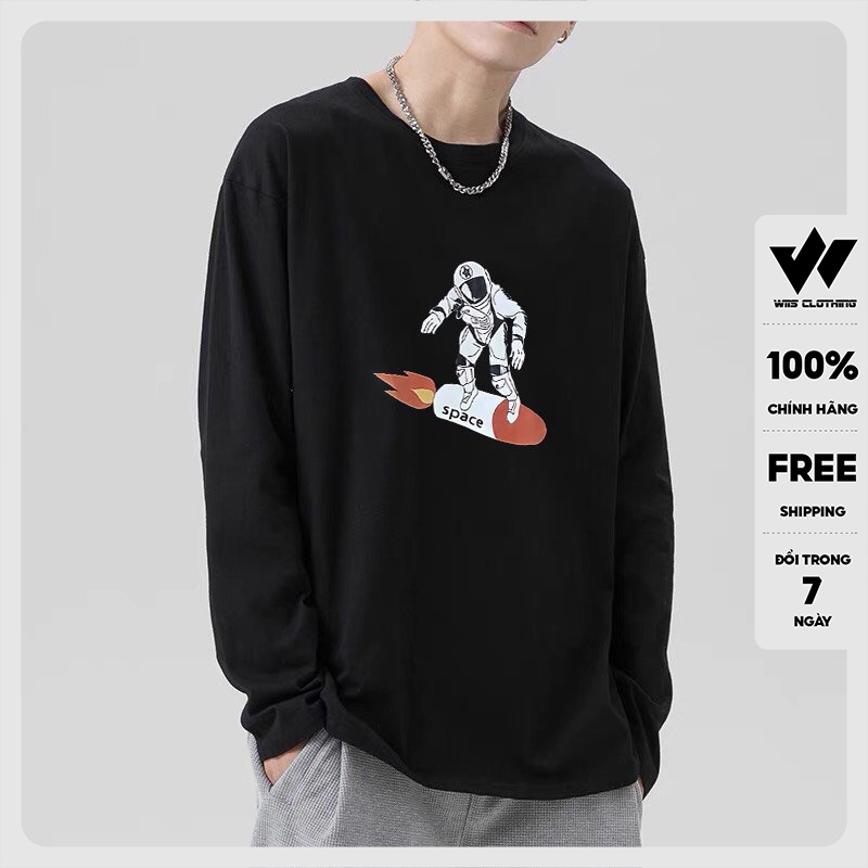 Áo thun tay dài WIIS phông unisex form rộng SPACE NASA nam nữ sweater oversize ulzzang