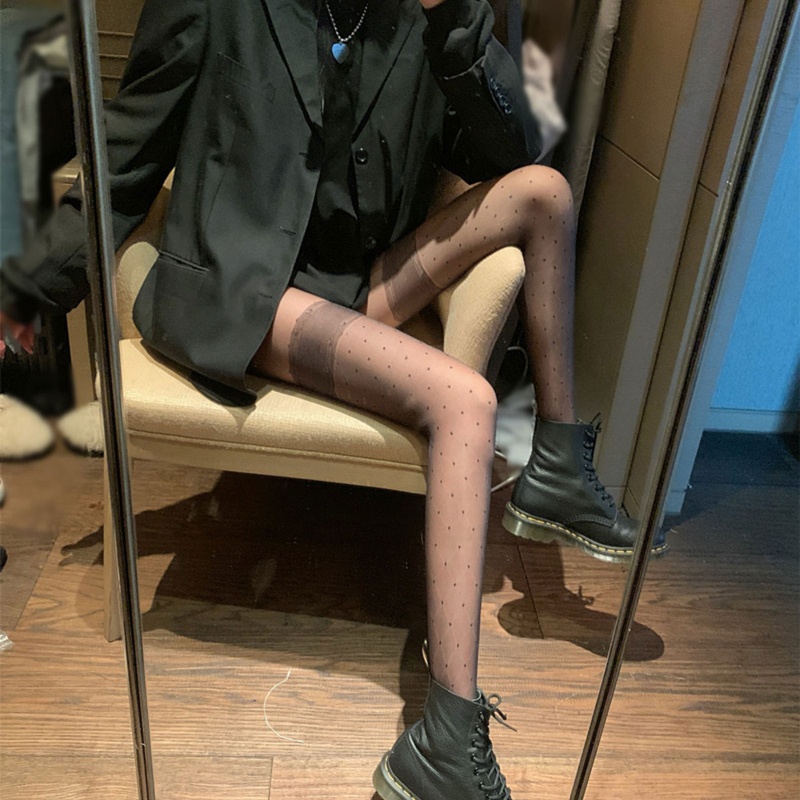 Xiangbao Quần Tất Bó Sát Siêu Mỏng xiangbao Họa Tiết Sọc Caro / Chấm Bi Giả Ren Gợi Cảm