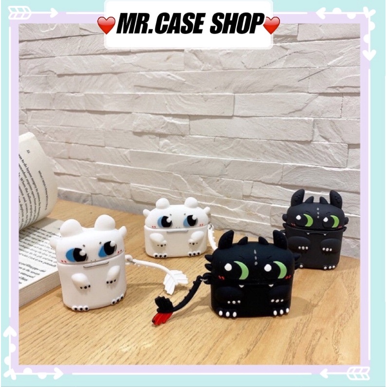 Case Airpods 1/2 /Pro/Ap3 Vỏ Ốp Tai Nghe Nhựa Dẻo Hình Case Rồng Răng Súng Trắng Đen - Mr.Case AirPods