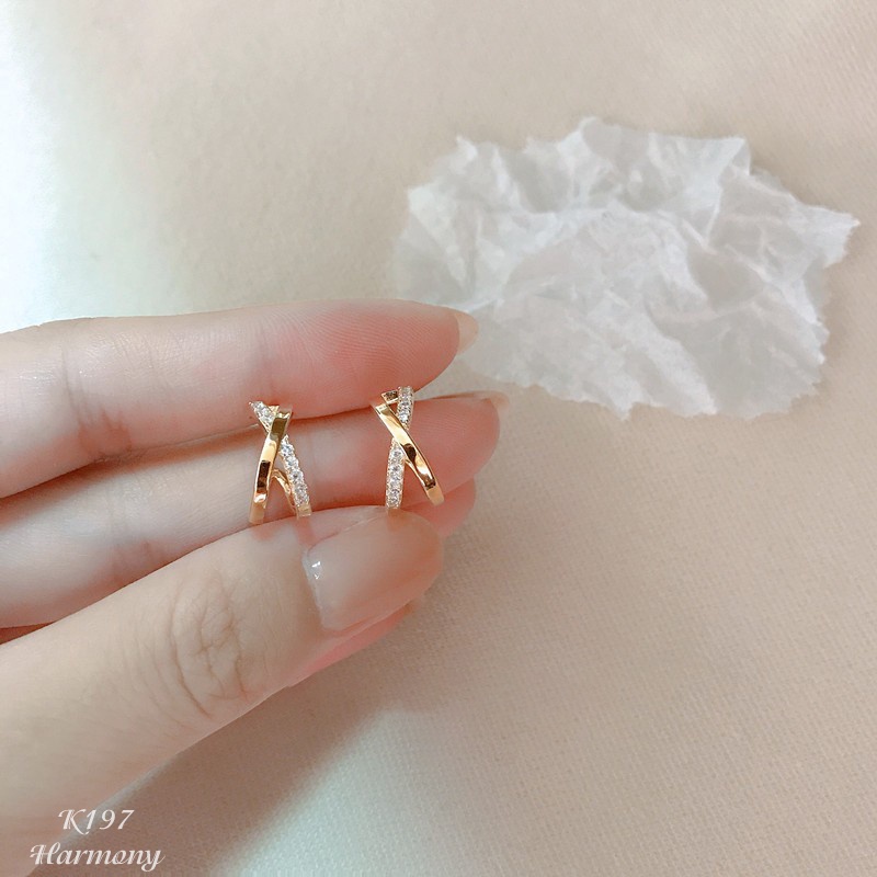 Khuyên tai nữ bạc mạ vàng, bông tai nữ Kiera thiết kế đính đá cực sang, xinh xắn, nữ tính K197| TRANG SỨC BẠC HARMONY