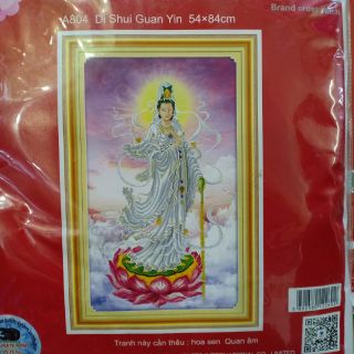 Tranh thêu chữ thập phật quan thế âm kt 54*84cm(hình thật)