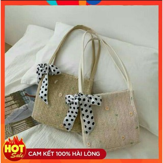 Túi Cói Đi Biển Phối Ren- Dây đeo bằng Da (Có video và ảnh thật)