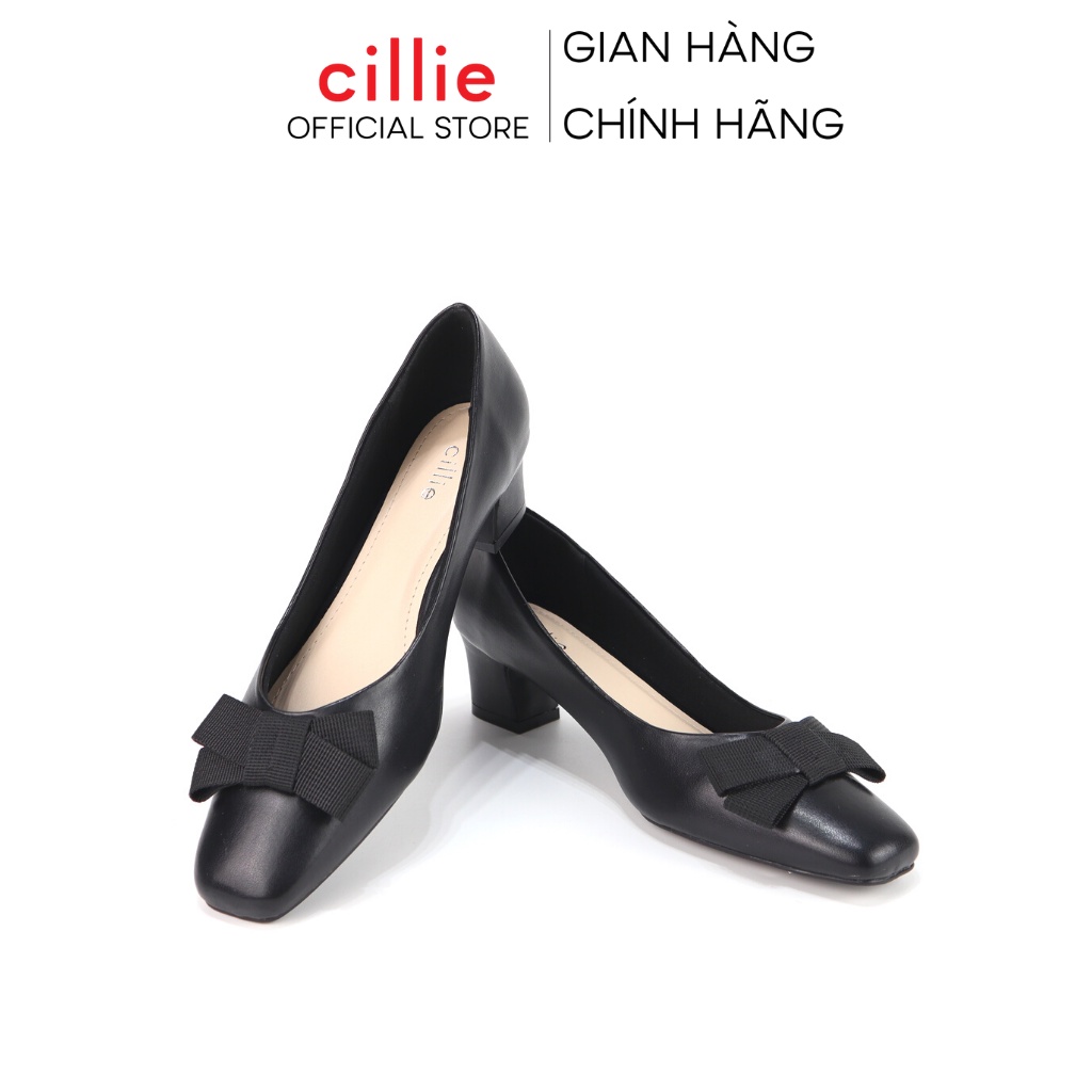 Giày cao gót nữ mũi vuông phối nơ nhẹ nhàng gót cao 3cm đi làm đi học Cillie 1004