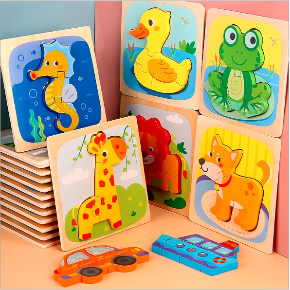 Đồ chơi ghép hình bằng gỗ nổi 3D thông minh Montessori 15x15 cm Đồ chơi xếp hình giúp trẻ em sáng tạo và phát triển