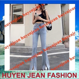 Quần loe xẻ gấu trơn_cạp cao co giãn