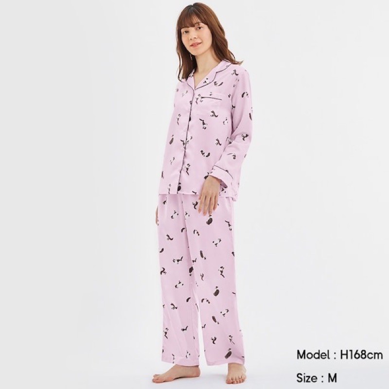 Bộ quần áo dài pyjama nữ in hình mèo dễ thương, xinh xắn của GU - Nhật Bản