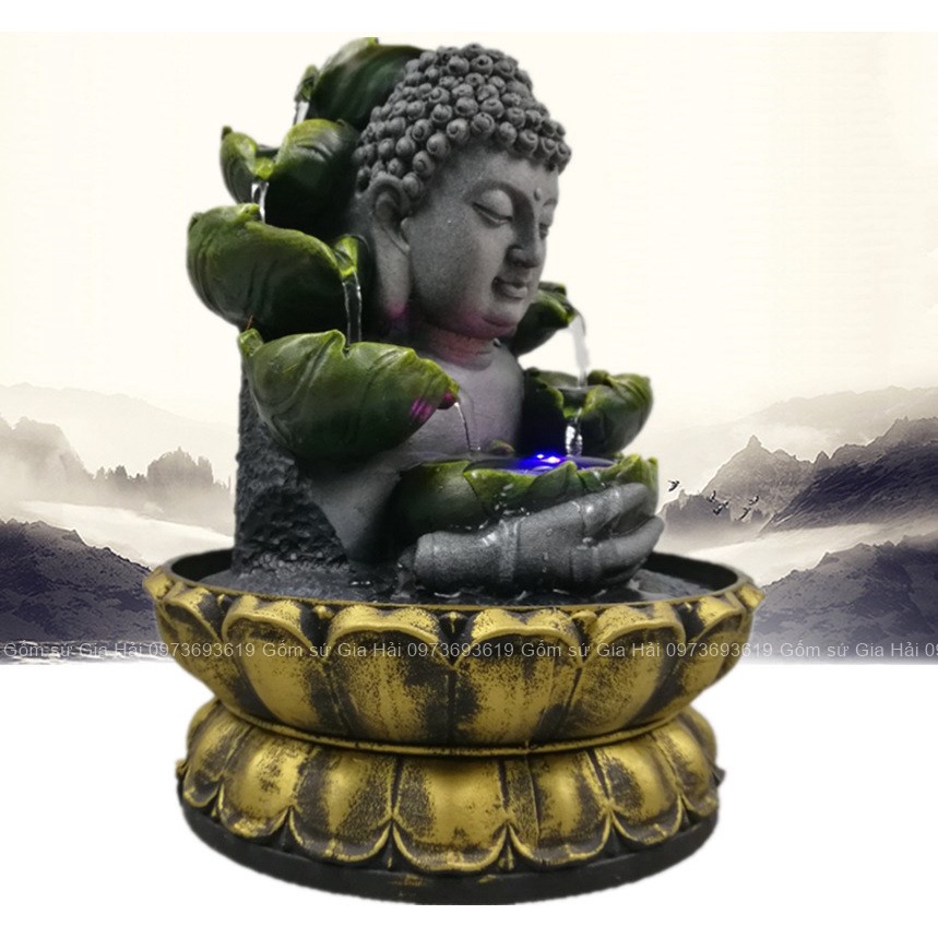 Thác nước phong thuỷ để bàn Đức Phật tọa thiền