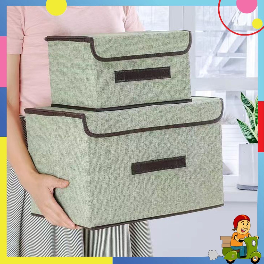 Hộp Vải Đựng Đồ COMBO 2 Hộp, Quần Áo, Đồ Lót, Ga Giường Có Thể Gấp Gọn Thùng Đựng Đồ Đa Năng Có Nắp Đậy, Quai Cầm