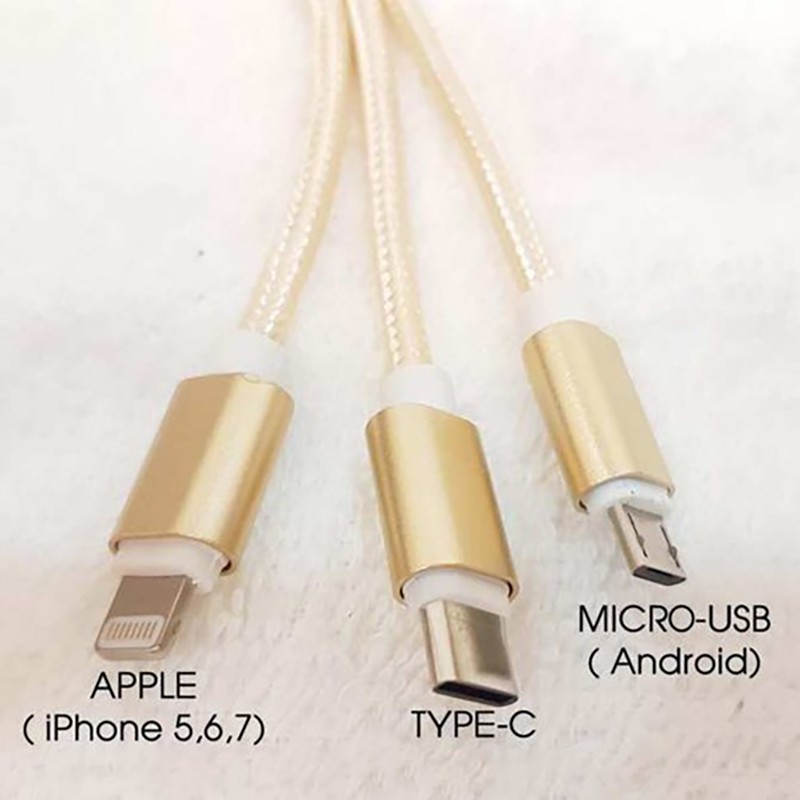 Cáp Sạc 3 trong 1 đa năng IPhone - Micro Usb - Type C Dây Dù Chống Đứt Dài 1,2M hỗ trợ sạc nhanh hàng chuẩn