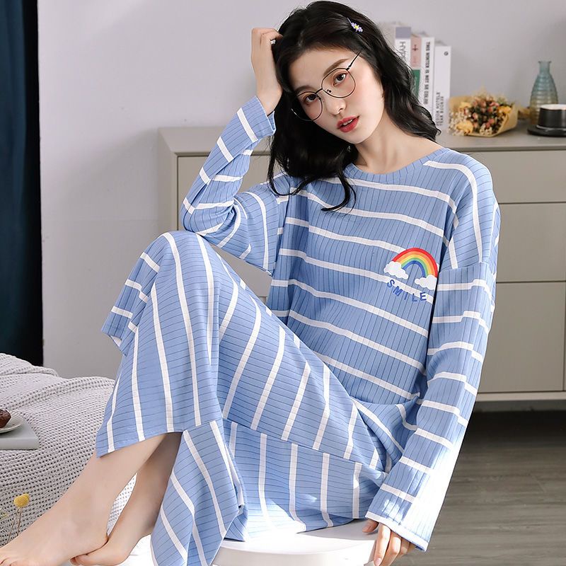 Đầm Ngủ Cotton Tay Dài Dáng Rộng Thời Trang Xuân Thu 2021 Cho Nữ