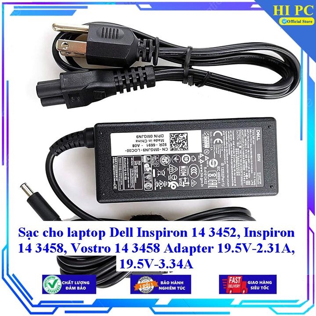 Sạc cho laptop Dell Inspiron 14 3452 Inspiron 14 3458 Vostro 14 3458 Adapter 19.5V-2.31A 19.5V-3.34A - Hàng Nhập khẩu