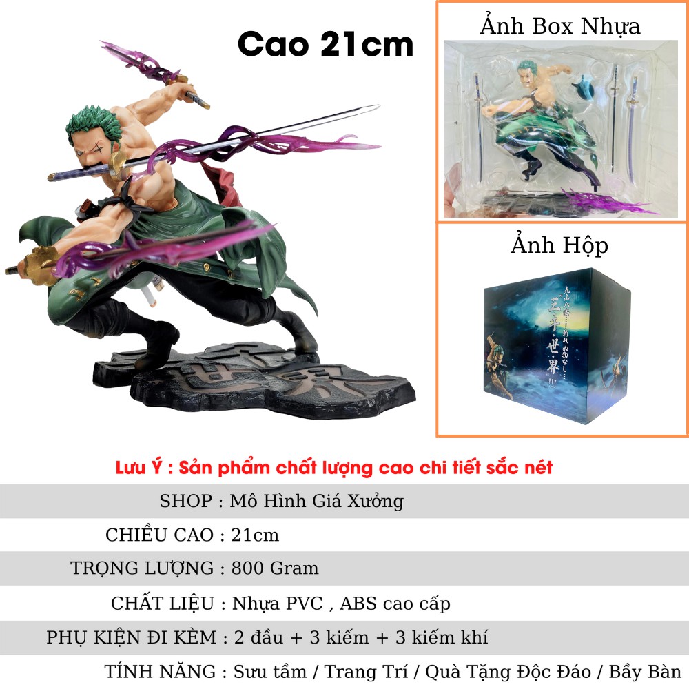 Mô hình One Piece Zoro 3000 thế giới có 2 đầu 3 vòng hắc kiếm  cao 21cm nặng 800gram bản cao cấp , figure mô hình anmie